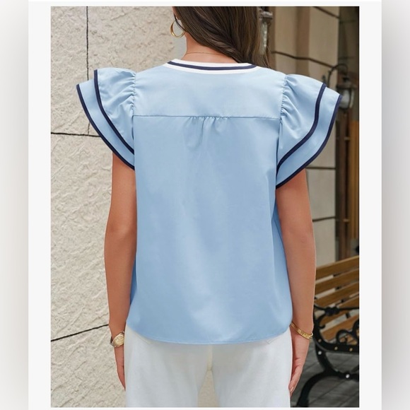 NWT Blue Ruffle Blouse-S - Picture 10 of 13